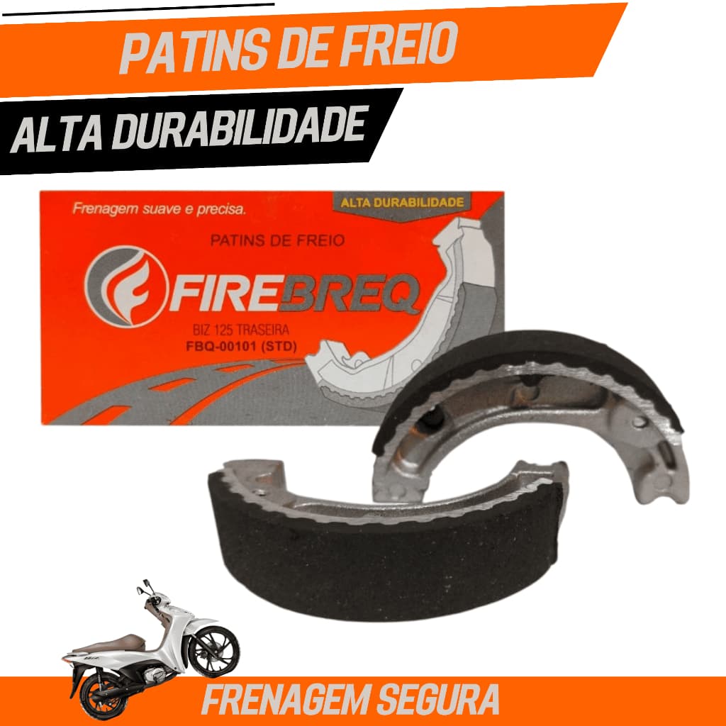 Patins Lona de Freio Traseiro Biz 100 125 e Pop 100 110 Firebreq Alta Durabilidade