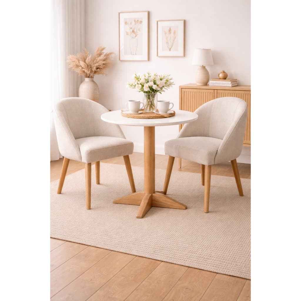 Kit 2 Cadeiras Poltronas Lua Moderna Linho Bege Decorativa para Sala Escritório