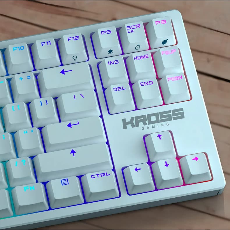 Teclado Gamer Mecânico Branco Kross KE-KG130 Strafing RGB LED USB ABNT2 Switch Azul Anti-Ghosting TKL