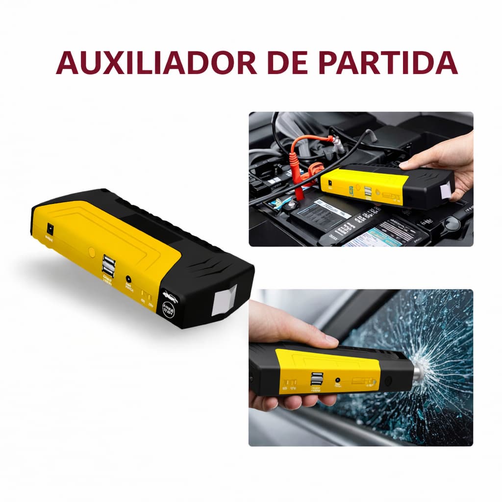 Auxiliador de Partida Com Bateria Portátil Compressor de Ar 12000mAh 12V Moto Carro Notebook Celular ZEM