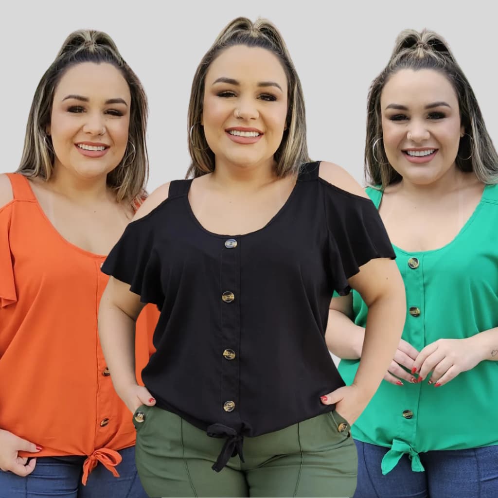 Blusa Plus Size Feminina Com Alça e Botões