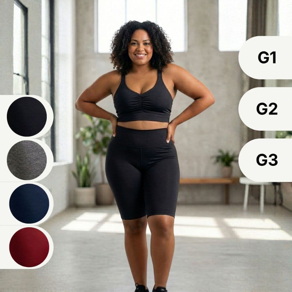 Conjunto Plus Size Fitness Top + Bermuda Cintura Alta Suplex Modelador Academia Yoga