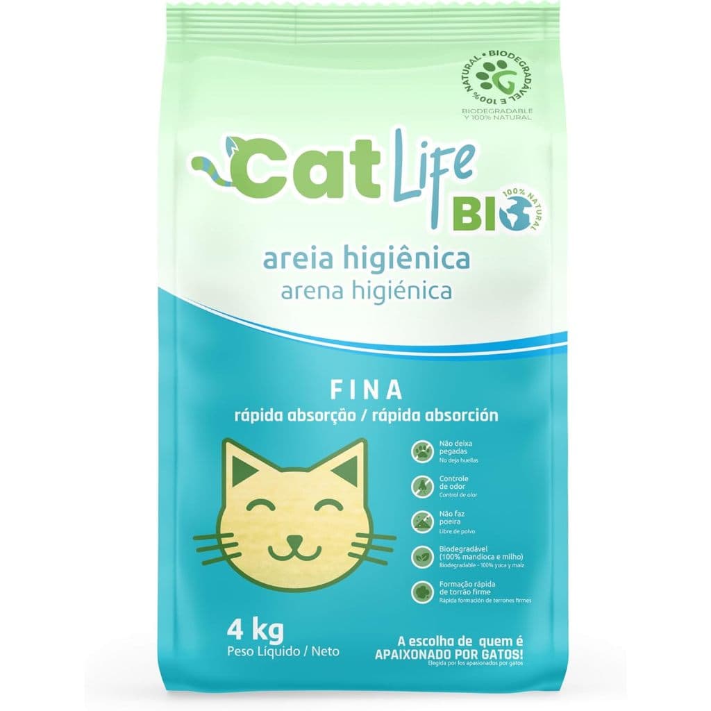 Areia Biodegradável Cat Life Bio Fina 4 Kg - Absorção Rápida