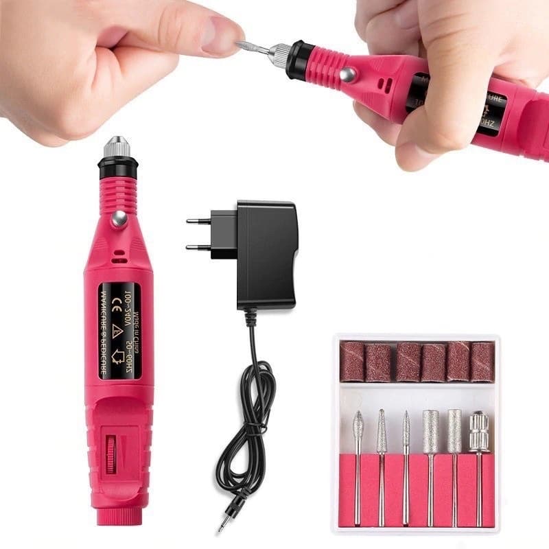 Lixadeira Motor Caneta De Unha Elétrica Profissional + Kit 6 Brocas e 6 Lixas