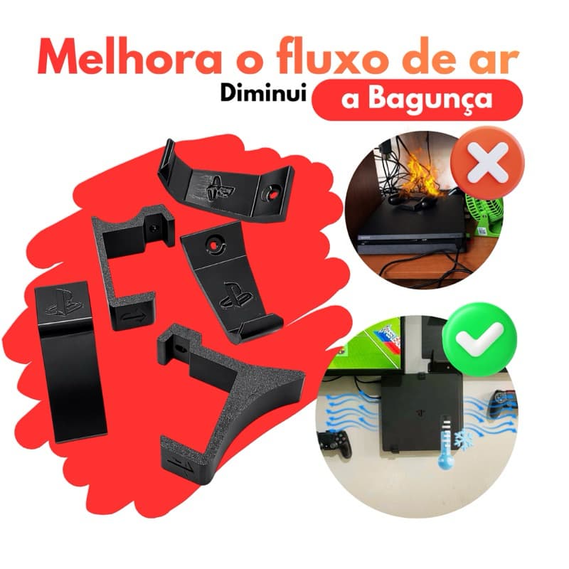 Kit Suporte PS4 Slim com 2 Suportes Controle – Mais Espaço e Organização
