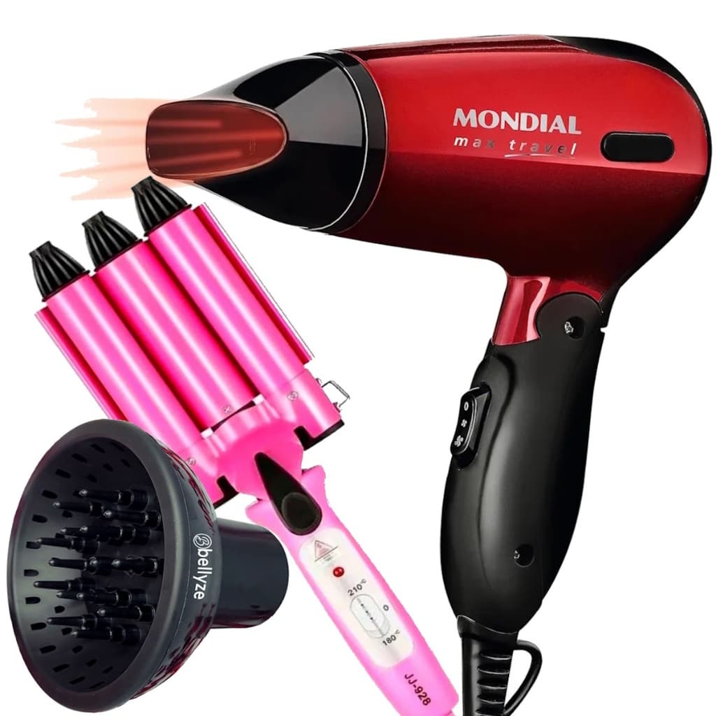 Secador De Cabelo Mondial Mini Dobrável Viagem Hotel Academia 1200w Difusor Cachos Modelador Cacheador Triondas Bivolt