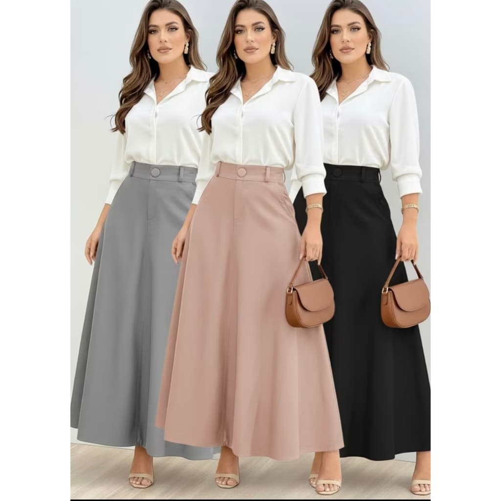 SAIA MIDI ALFAIATARIA PREMIUM FEMININA - ELEGANTE, MODA EVANGELICA, CON CINTO de graça