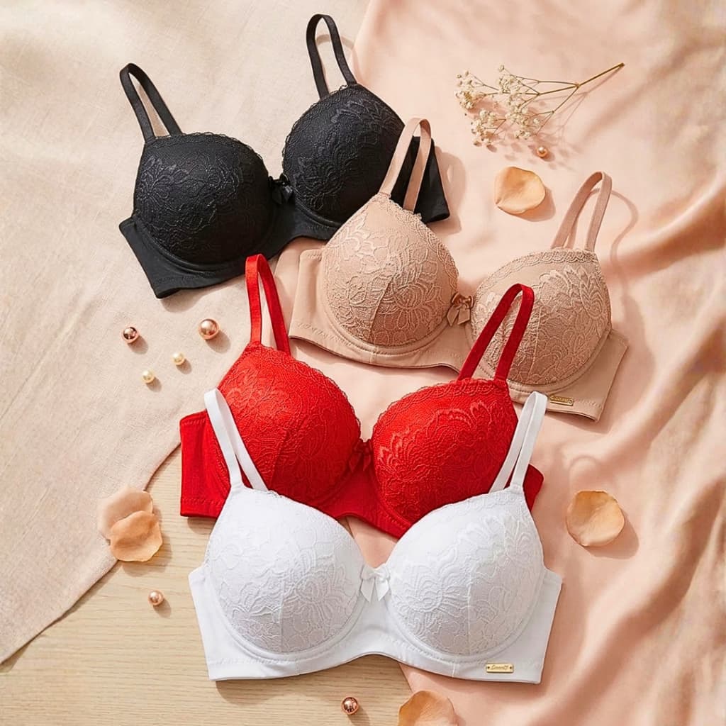Kit Sutiã RENDADO Com Bojo Premium Efeito Silicione Push Up Reforçado Feminino Soutien PROMOÇÃO