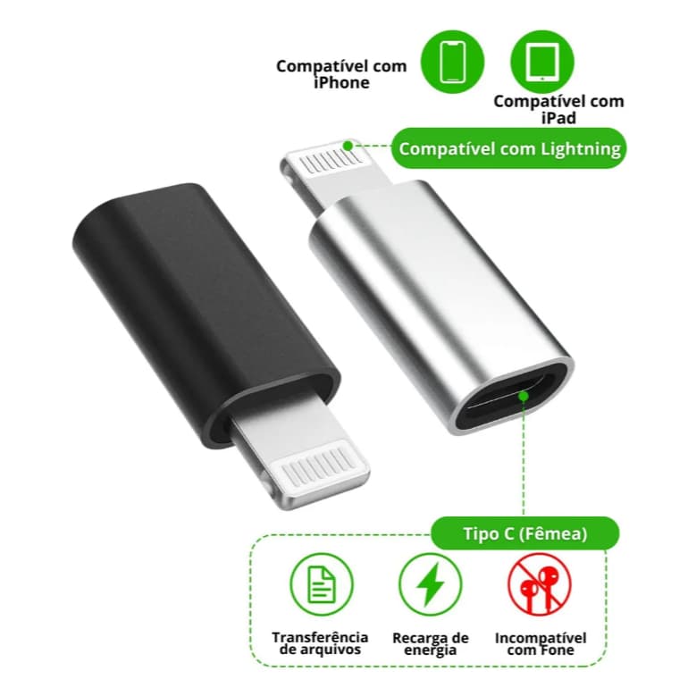 Adaptador USB-C Femea para Lightning iPhone Macho KNUP KP-HM043