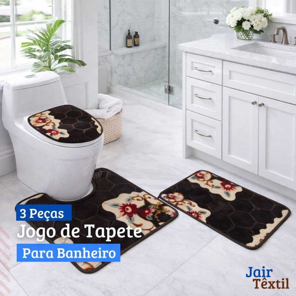 Jogo de Tapetes Antiderrapantes Luxo para Banheiro com Estampa Floral