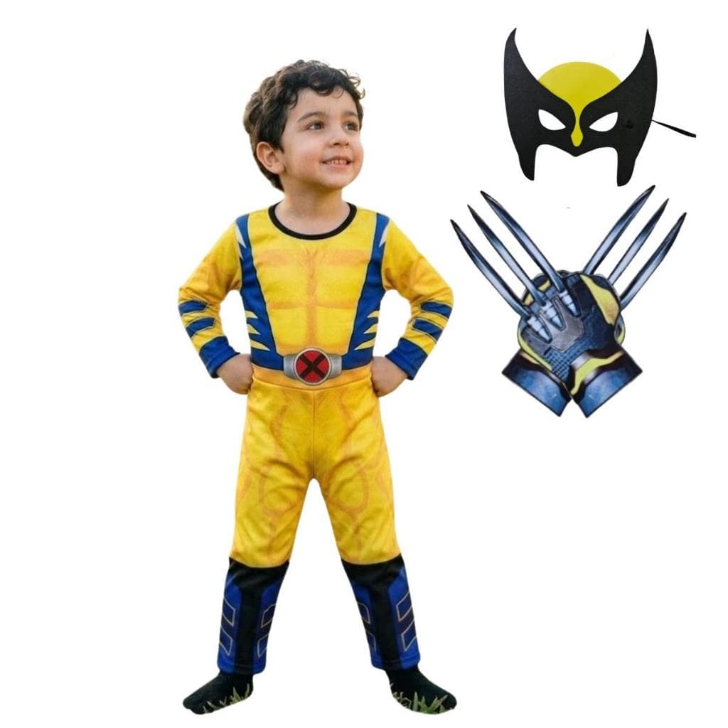 Roupa Fantasia Infantil Wolverine Longa Com Garras E MáscaraRoupa Fantasia Infantil Wolverine Longa Com Garras E Máscara