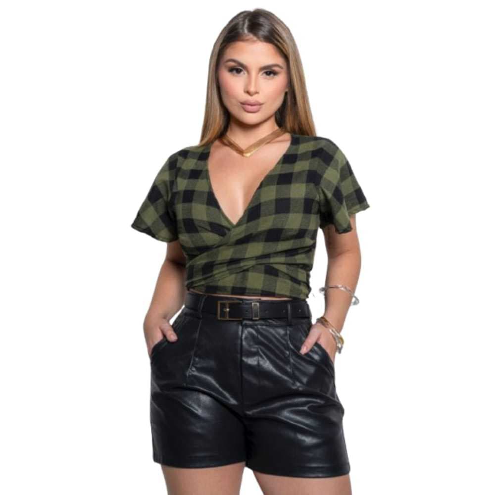 Blusa Transpassada Xadrez São João Festa Junina.