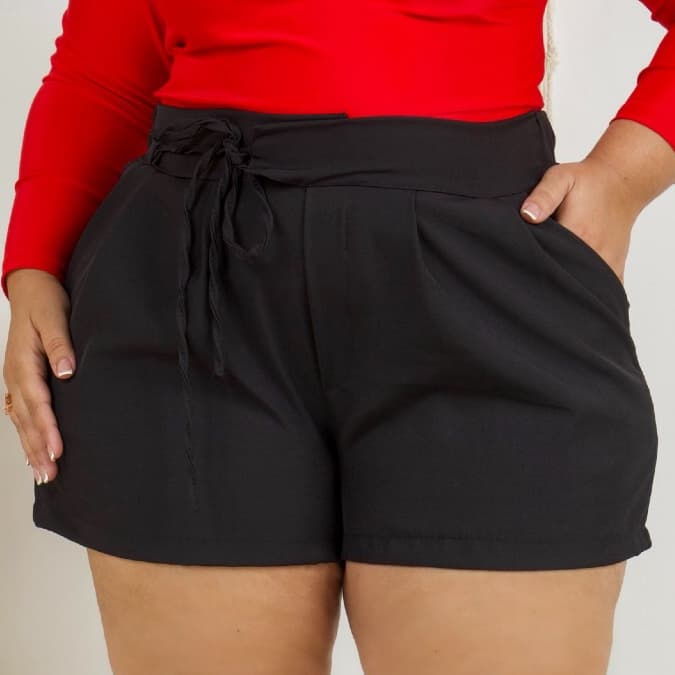 Short Plus Size Feminino Em Alfaiataria  Cintura Alta Elegante Confortável Moderno