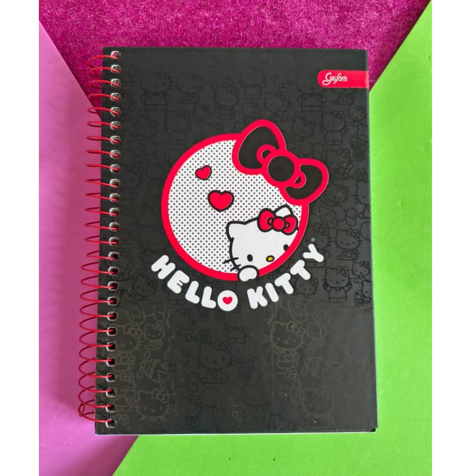 Caderno Hello Kitty Grafons 1 - Cartela de Adesivos - Tamanho A5 (menor que universitário) 96 folhas Vintage - Ano 2012