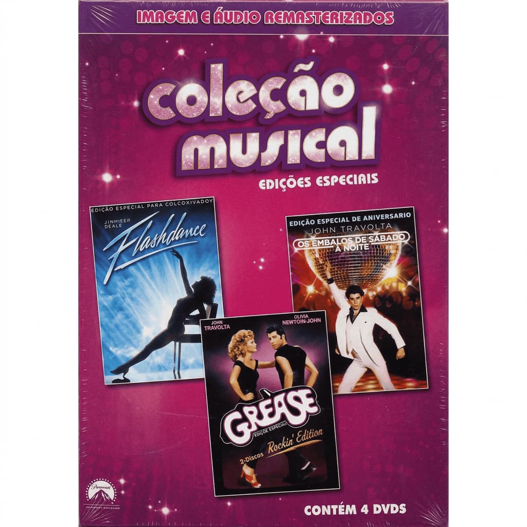 Box Coleção Musical: Grease + Flashdance + Os Embalos de Sábado à Noite (4 DVDs) 🎭