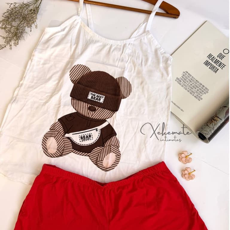 Kit de Pijamas Camiseta e Shortinho Regata em Suede Estampados Confortavel Verão