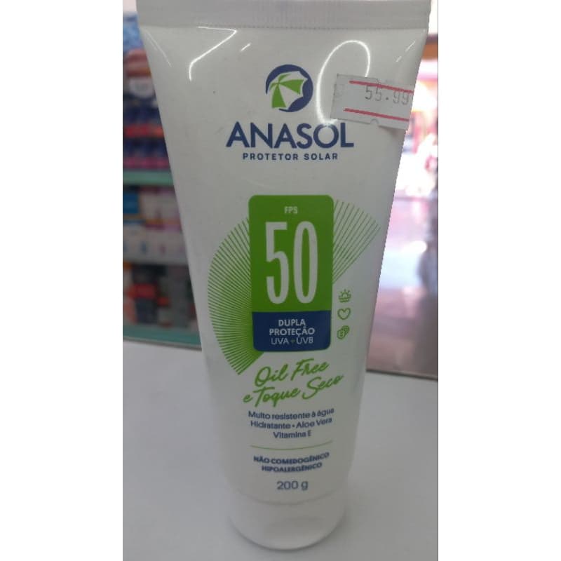 Protetor Solar Corporal Anasol FPS 50 Oil Free 120g - Alta Proteção UVA/UVB, Hidratação com Aloe Vera