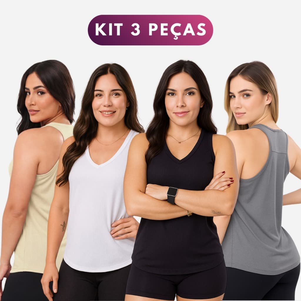 Kit 3 Regatas Feminina Dry Fit Fitness Academia Full Academia Caimento Perfeito
