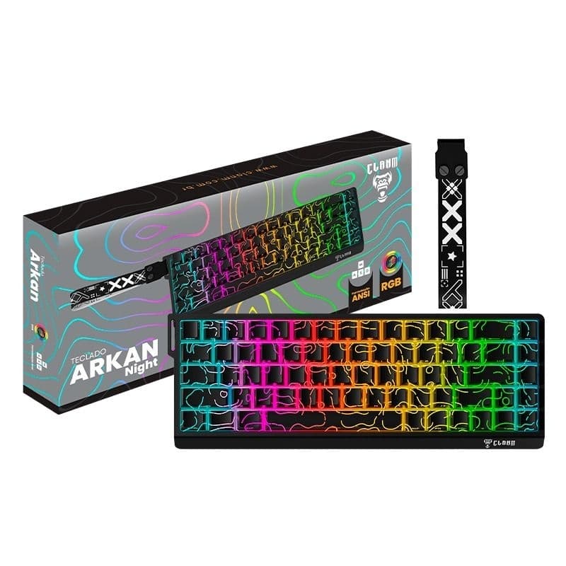 TECLADO GAMER 65% CLANM MEMBRANA COM LED RAINBOW 68 TECLAS BLACKLIGHT VERSÃO AMÉRICANA