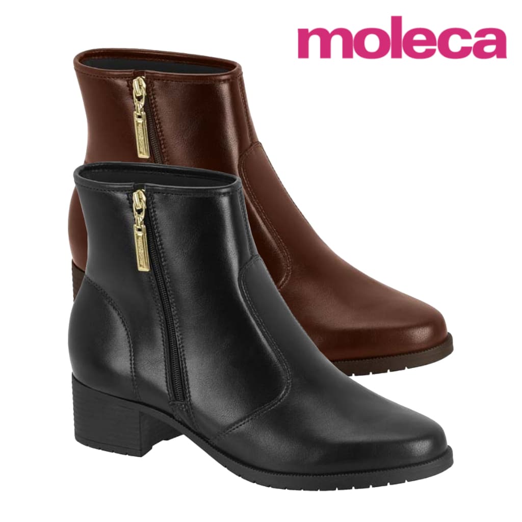 Bota Feminina Moleca Casual Cano Curto Salto Baixo Grosso Zíper Confortável Original Lançamento