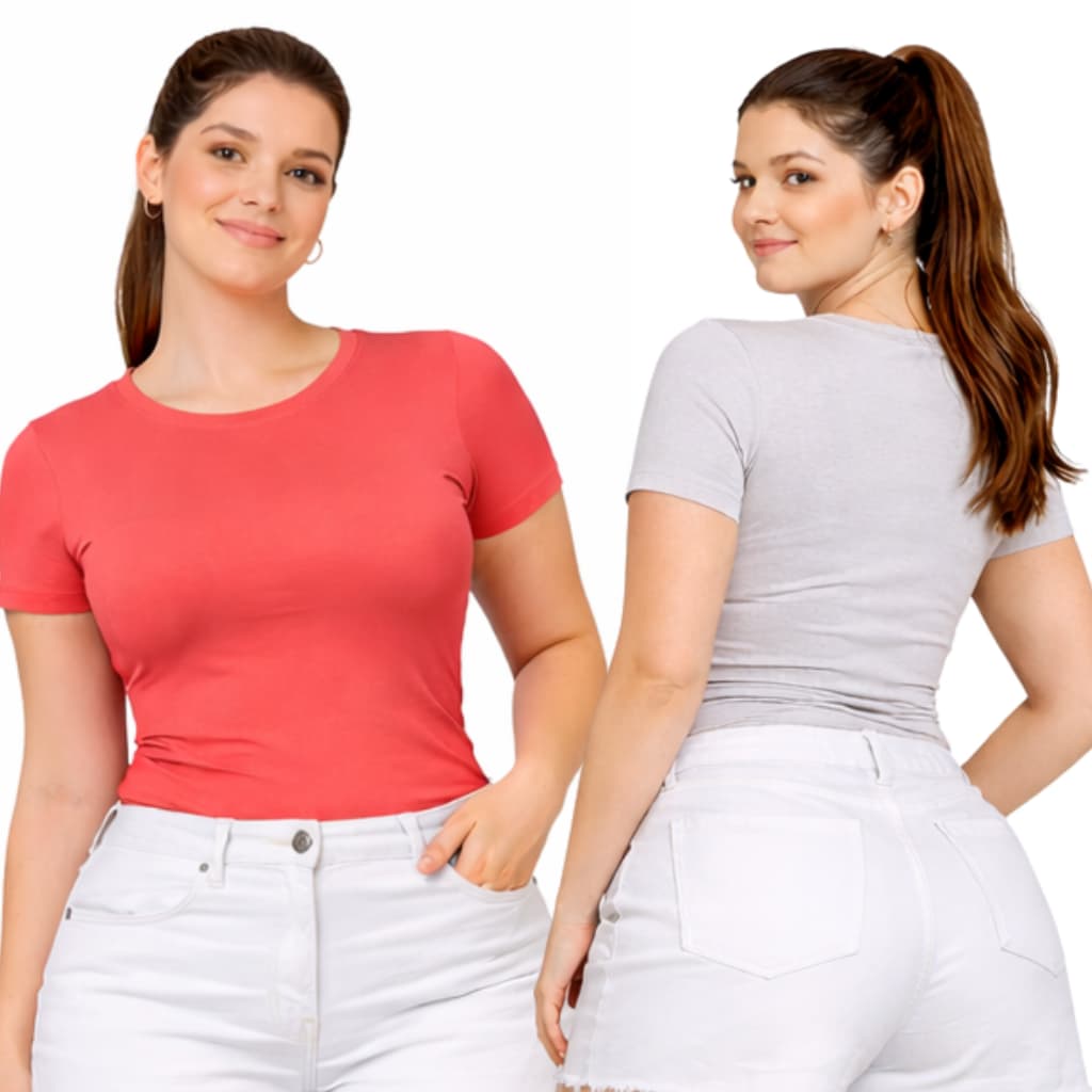 KIT 2 Blusa Feminina Plus Size Top Tendência Conforto G1 46 G2 48 Camiseta Feminina Plus Size Lisa Confortável
