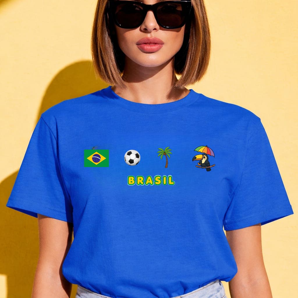 Camiseta Feminina Manga Curta Brasil Tucano Bandeira 100% Algodão Copa do Mundo Brasileira