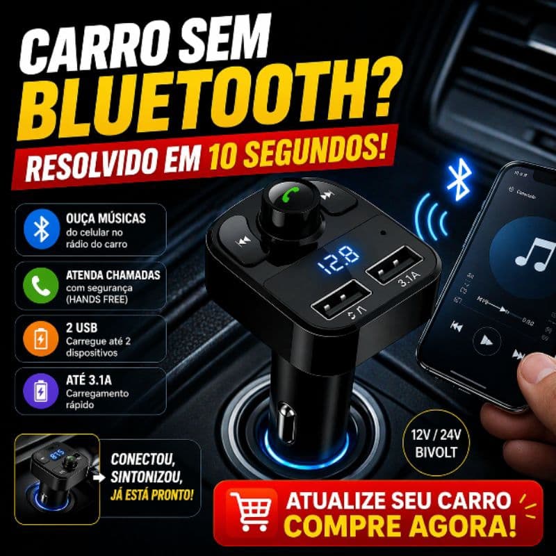 Transmissor FM Bluetooth Veicular X8 Carregador USB Duplo Hands Free Adaptador Carro Sem Bluetooth