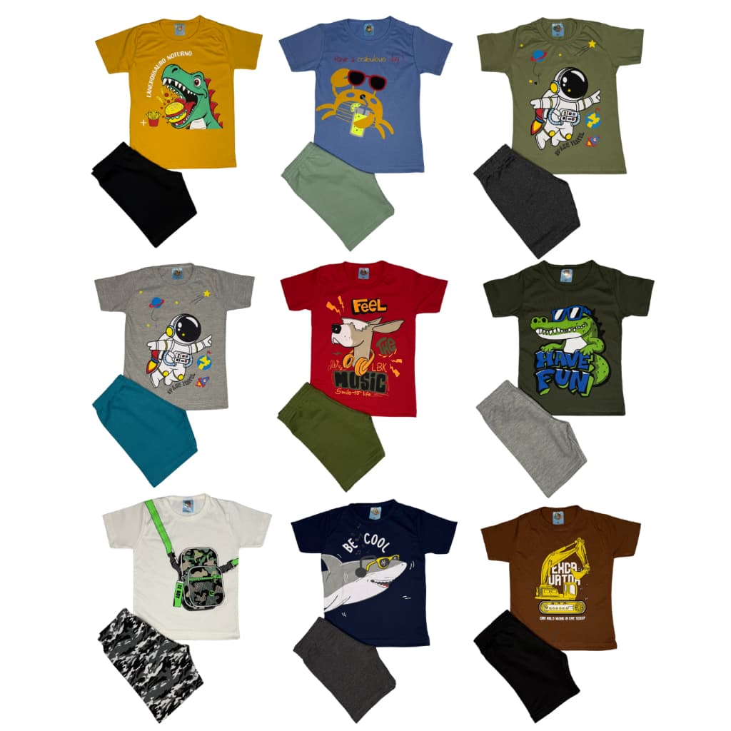 Kit 4 Peças Sortido Roupa Infantil Menino Verão 2 Camisas 2 Bermudas TAM 1 ao 8 Casual