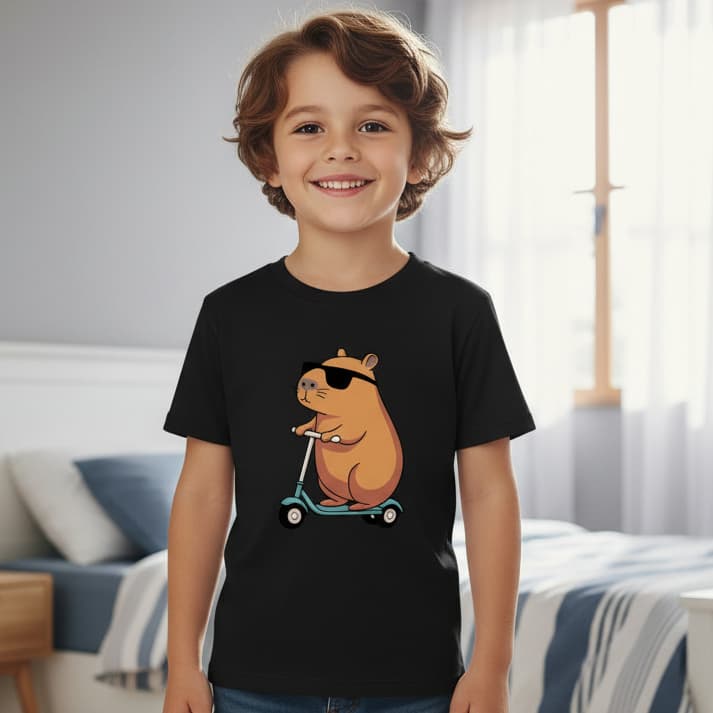 Camiseta Infantil Menino Capivara Radical Patinete Algodão Várias Cores Camisa Kids T-shirt Gamer