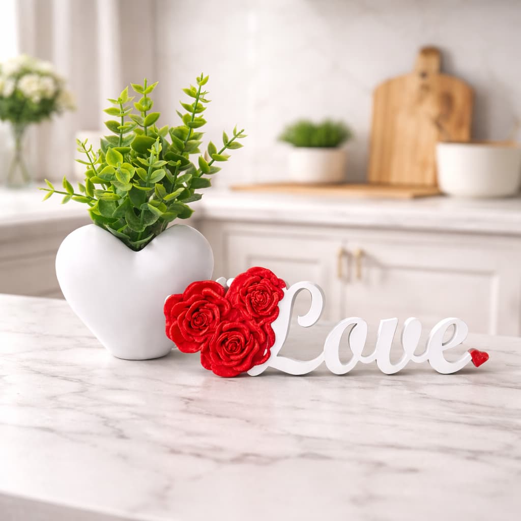 KIT Placa Love+Vaso Coração Decoração, Presente Dia Mães Namorados, Romântica, Sala, Quarto Criativo