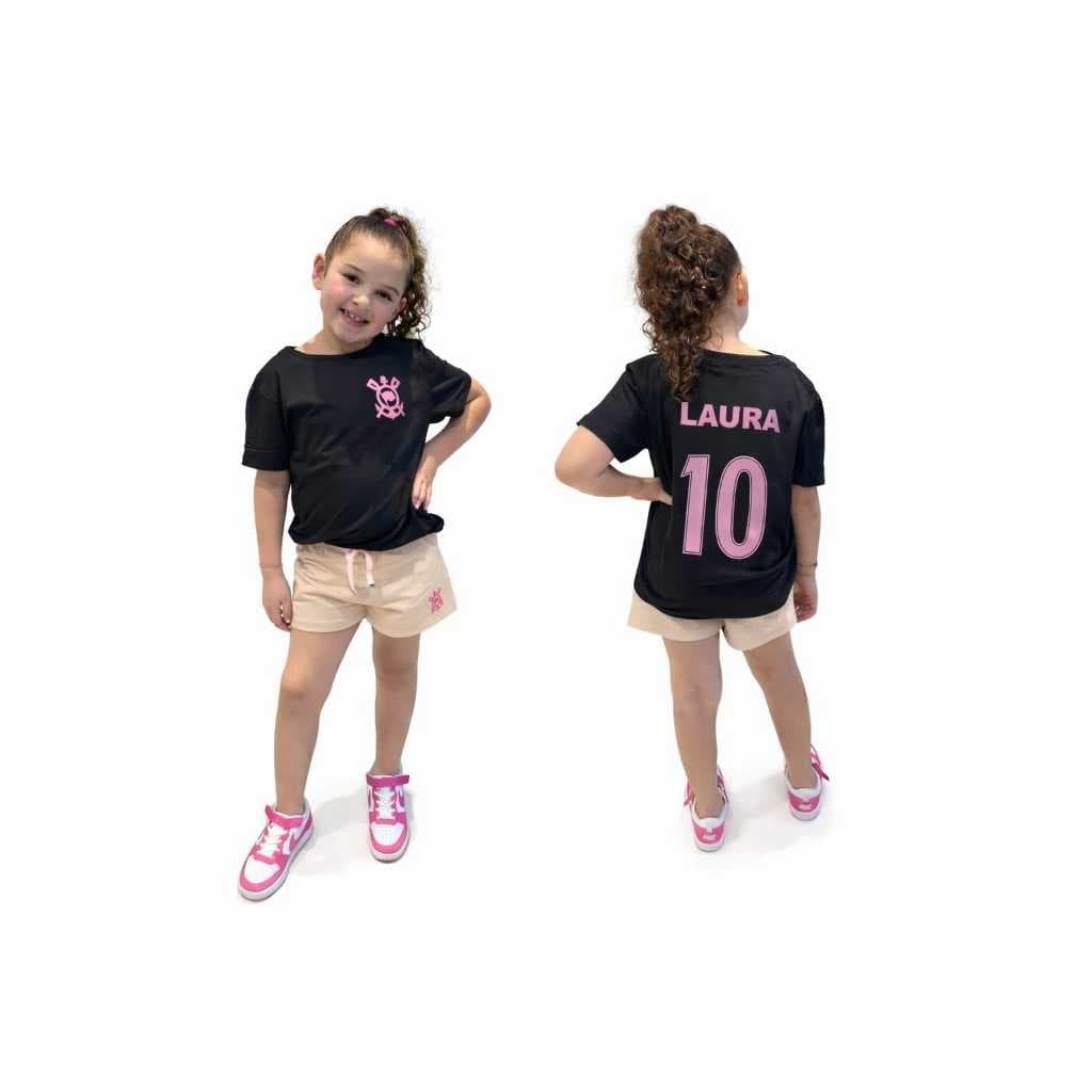 Kit Infantil Personalizado Camisa 100% Algodão Nome e Número e Time, Shorts Moleton Shorts Moletinho