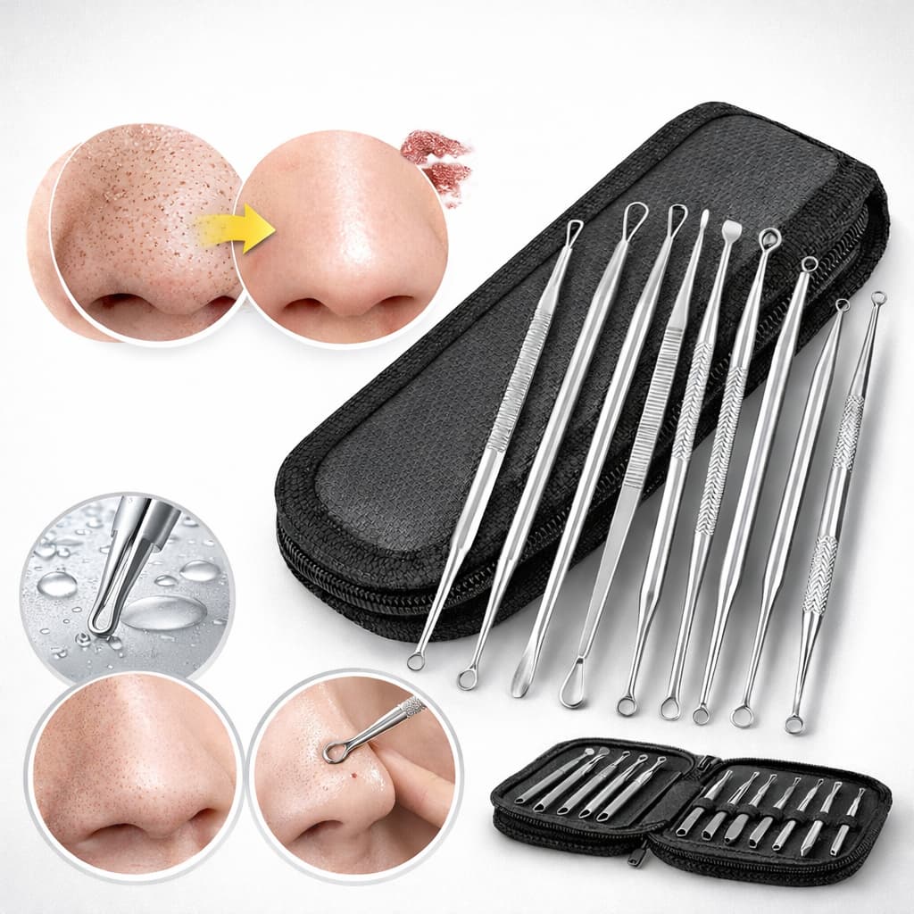 Kit 7 Peças Extrator de Cravos Profissional Removedor de Espinhas Aço Inox Limpeza de Pele