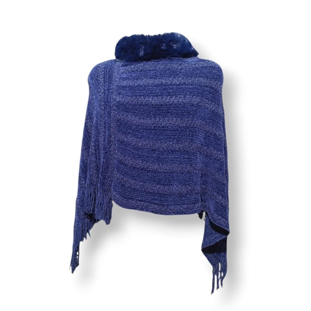 Poncho Xale com Franja e Gola em Pelúcia - quente confortável macio estilo elegante