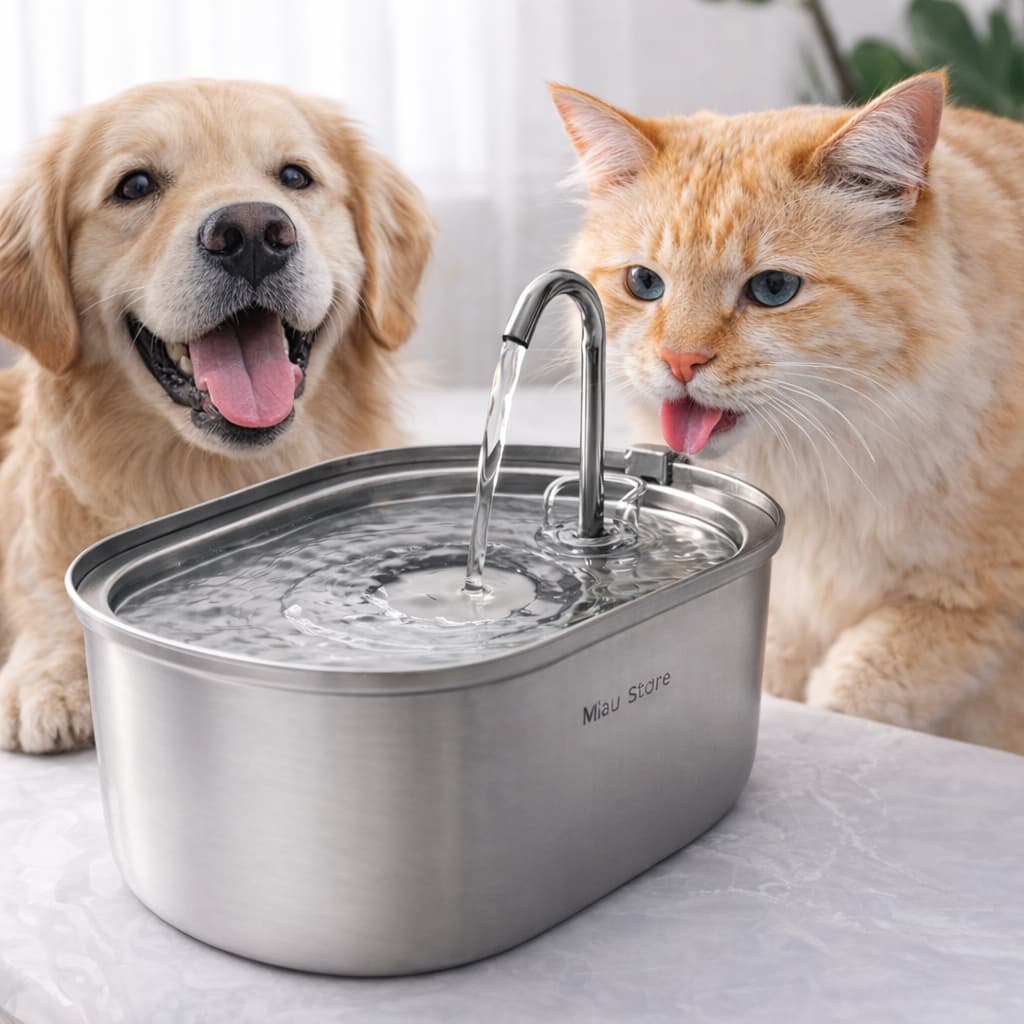Fonte de Água para Gatos Inox Automática Silenciosa com Torneira Bebedouro Pet 100% Aço Inox