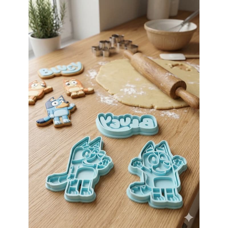 Kit com 3 Cortador + 3 carimbo marcador de Biscoito da Bluey
