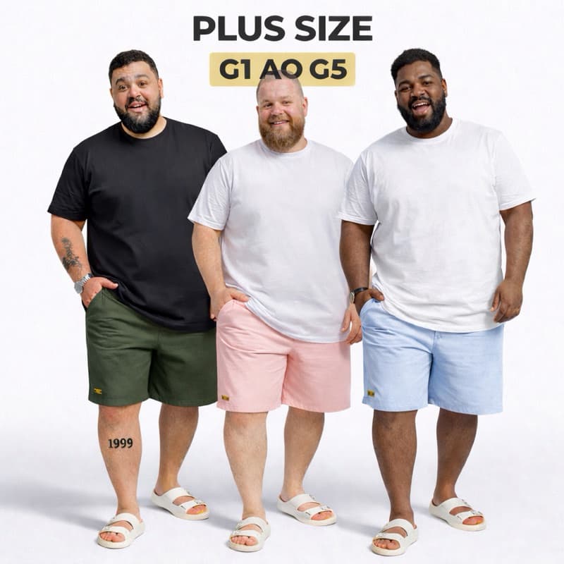 Kit 3 Short Plus Size Mauricinho Linho – G1 G2 G3 G4 G5 - Qualidade Premium Bermuda Sarja