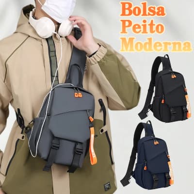 Bolsa de Peito Unissex Resistente à Água Moderna com Entrada USB Multifuncional para Trabalho Passeio Esporte e Lazer