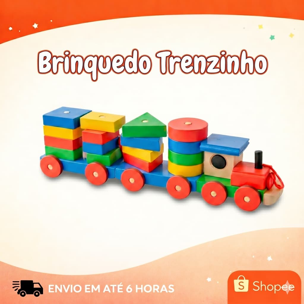 Brinquedo Trenzinho Educativo Madeira Encaixe Coordenação Infantil Pedagógico Formas Geométricas