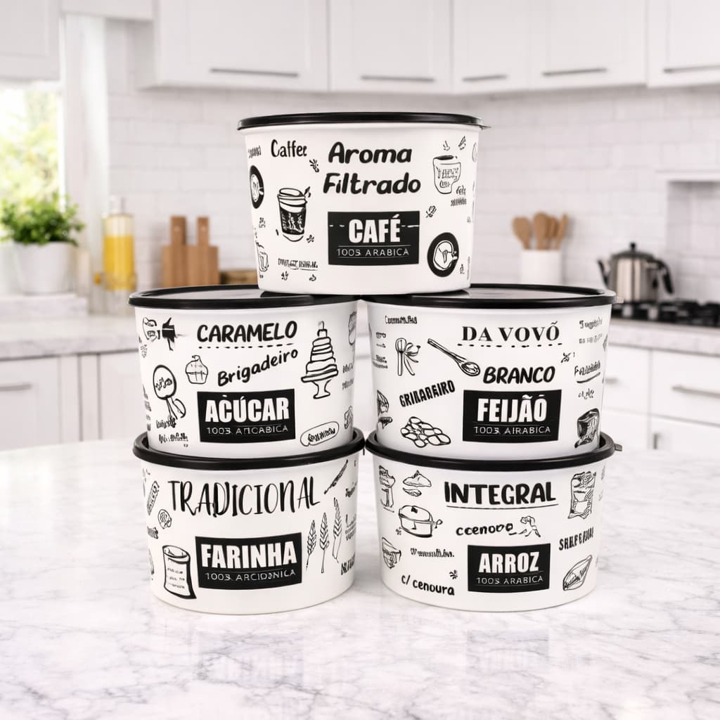 Kit Mantimentos Cozinha Jogo De 5 Potes Para Mantimentos