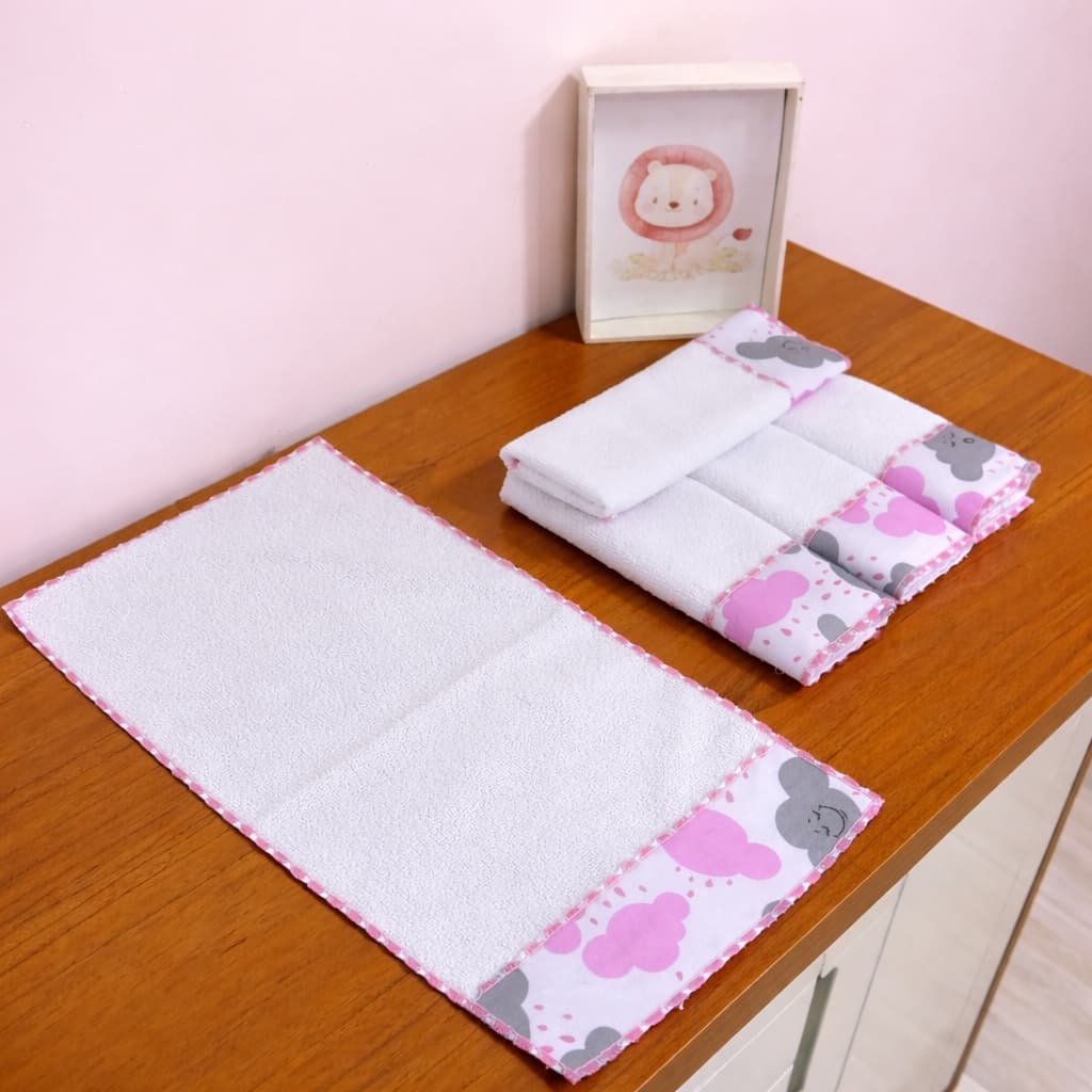 Toalha Boca Bebe Ombro Kit 10 Unidades Babete Babador Fralda Enxoval Menina Nuvem Rosa