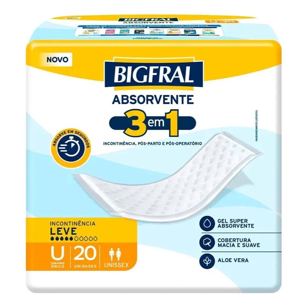 Absorvente Bigfral 3 Em 1 Para Incontinência- 20 Unidades