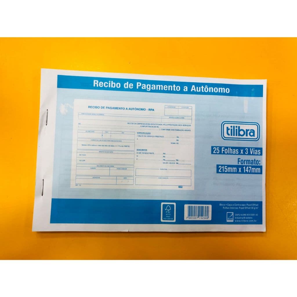 BLOCO DE RPA RECIBO DE PAGAMENTO AUTONOMO