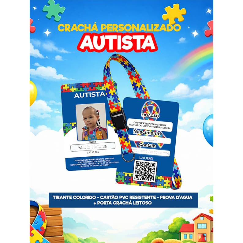 Kit Crachá Autismo Personalizado + Cordão Autismo + Porta Crachá completo