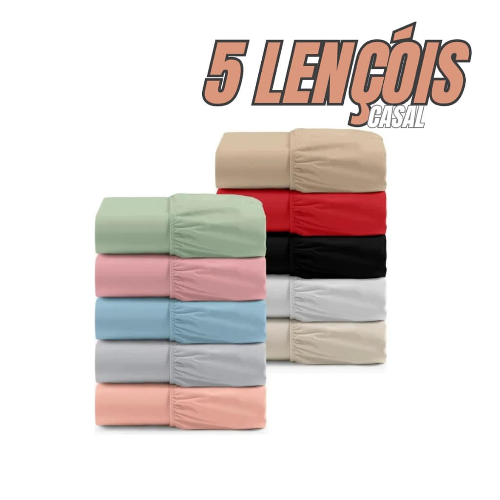 Kit 5 Lençol Casal Com Elástico Cores Sortidas 400 Fios