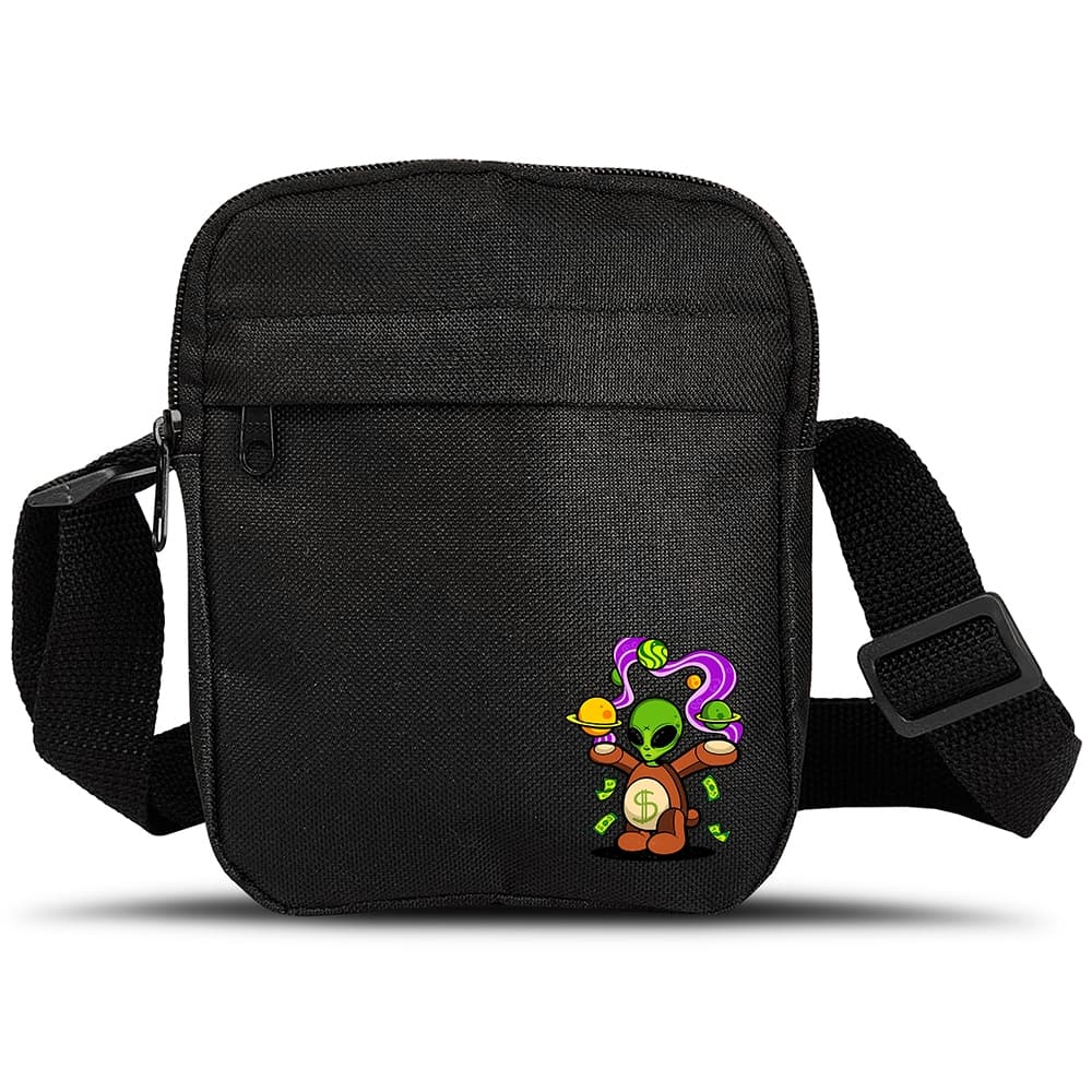Shoulder Bag Pequena Preta E.T Bolsa Transversal Masculina Feminina Moda Urbana Streetwear Compacta Resistente