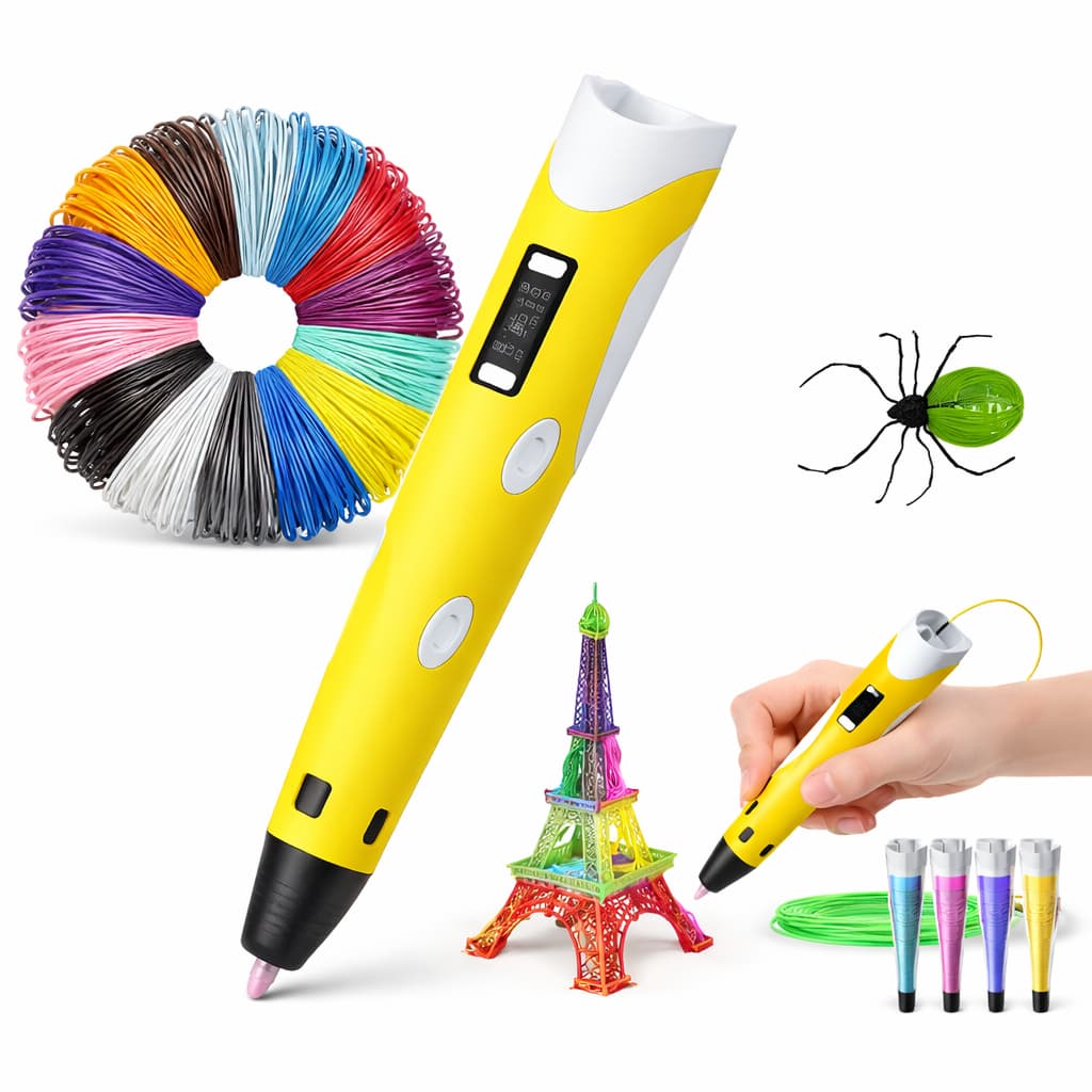 CANETA 3D PROFISSIONAL COM REFIL - AMARELO - PARA DESENHO CRIATIVO
