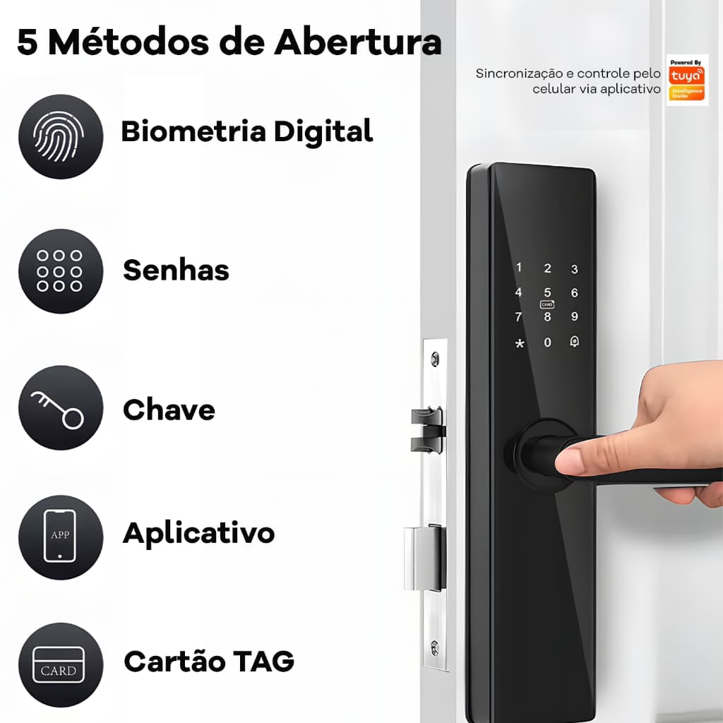 Fechadura Eletrônica WiFi 5 Acessos Biometria Senha Cartão App Porta Completa Segurança