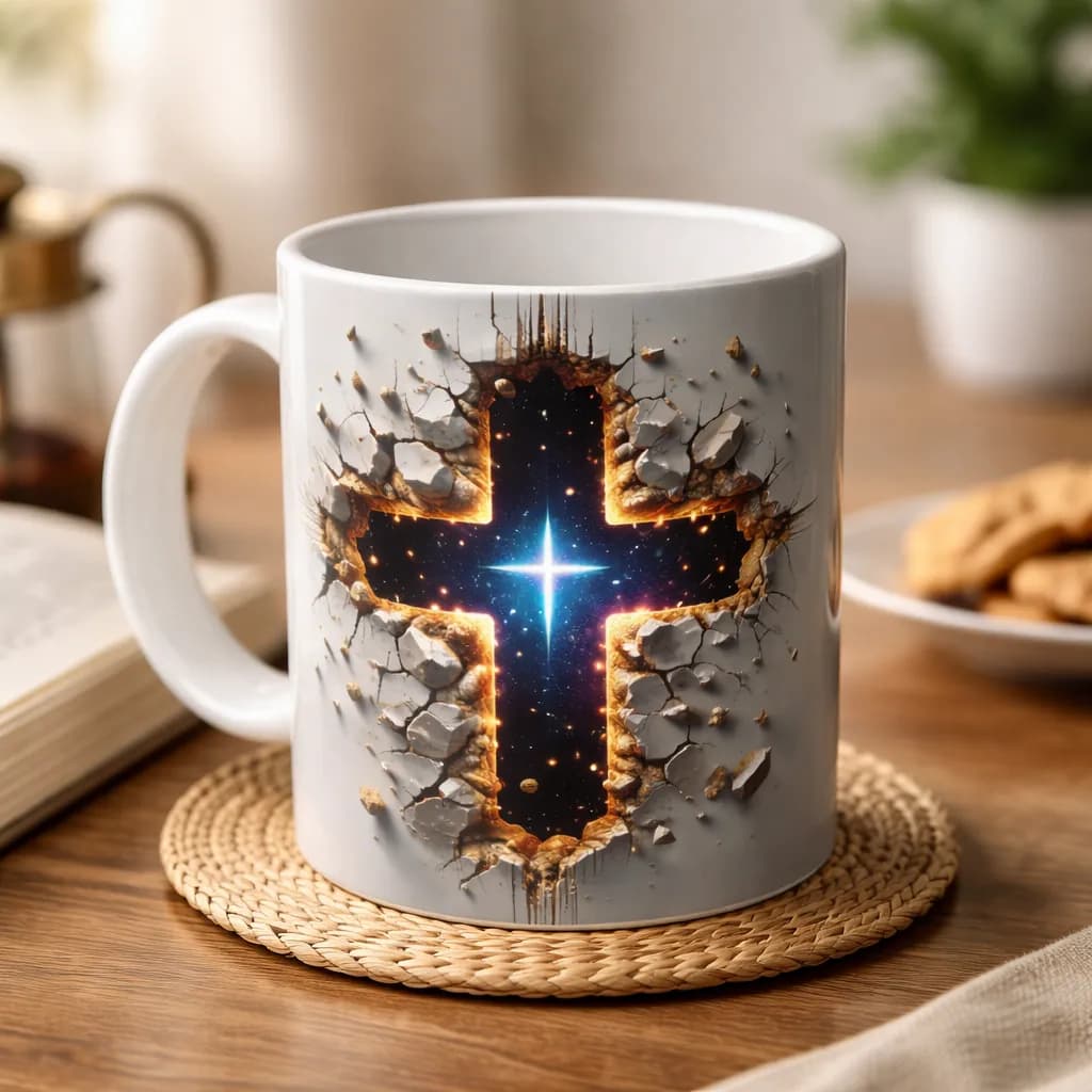 Caneca Cristã Porcelana 3D Fé Deus Amor Gospel
