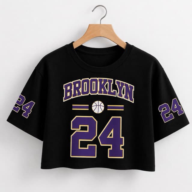 Cropped Brooklyn 24 Feminino Oversized Streetwear Estampa College