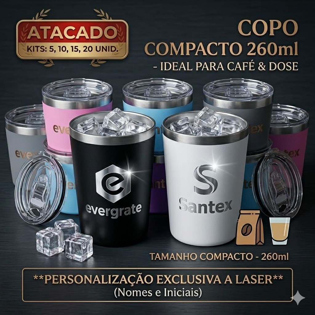 Kit Copos Térmicos 260ml Personalizados - Logo + Nomes Individuais - Inox Premium